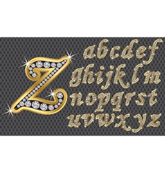Golden alphabet with diamonds letters from A to Z vector image