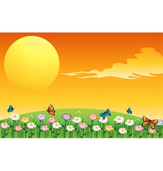 A colorful garden above the hills vector image
