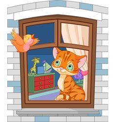 Cute kitten sitting on the window vector image