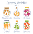 Preserved vegetables in jars set 1 Preserved vegetables in jars set 1 vector image