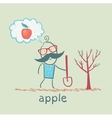 Man plants a tree and thinks about the apple vector image