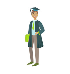 Cheerful graduate guy student in mantle with green Cheerful graduate guy student in mantle with green vector image