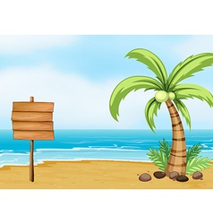 A coconut tree and an empty board at the beach vector image