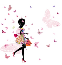 Girl with a flower shop in vector image