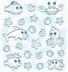 Cute sea animals vector image