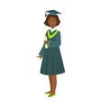 Young girl in student mantle holding diploma Young girl in student mantle holding diploma vector image