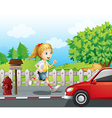 A girl running along the road vector image
