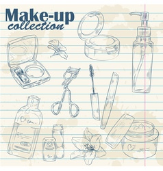 Set of make-up object collection on notebook paper vector image