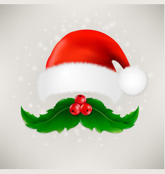 Christmas card with moustaches and santa claus cap vector image
