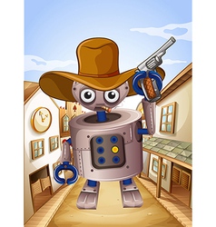 A robot wearing a hat and holding a gun vector image