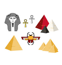 Egypt set ankh pyramid scarab pharaoh flat style Egypt set ankh pyramid scarab pharaoh flat style vector image