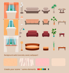 Set of domestic living room elements and Set of domestic living room elements and vector image