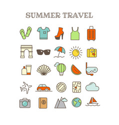 Different thin line color icons set summer travel vector image