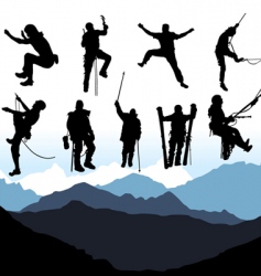 Climbers and mountain set vector image
