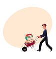 Young man businessman student librarian pushing Young man businessman student librarian pushing vector image