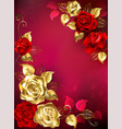Greeting card with red jewelry roses vector image