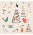 Wedding set of cute hand drawn icons vector image