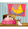 A girl sleeping in her room with a dog vector image
