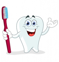 Cartoon tooth with toothbrush vector image