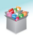 Cardboard box web buttons vector image