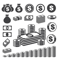 Money and coin icon set eps10 vector image