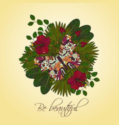 Round ornament with tropical hibiscus vector image