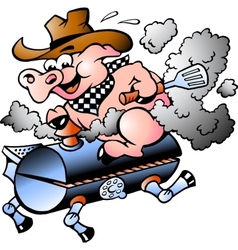 BBQ Pig riding on a grill barrel vector image