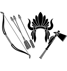 American indian headdress tomahawk and bow vector image