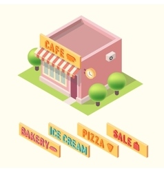 Flat 3d isometric cafe bakery ice cream pizza sale Flat 3d isometric cafe bakery ice cream pizza sale vector image