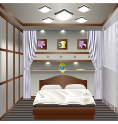 Interior bedroom with a window with curtains vector image