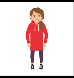 Angry girl in a red hoodie vector image