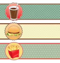 Banners fast food with cola hamburger and fries vector image
