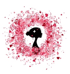 Valentine frame design with woman silhouette vector image