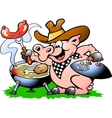 Hand-drawn of an Pig standing and making BBQ vector image