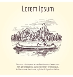 Native american indian in canoe banner vector image