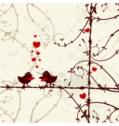 Love birds kissing on branch vector image