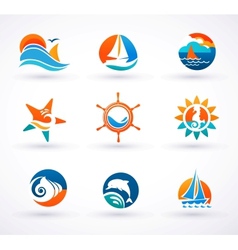 Set of nautical sea icons and symbols vector image