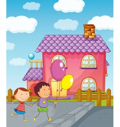 Kids and a house vector image