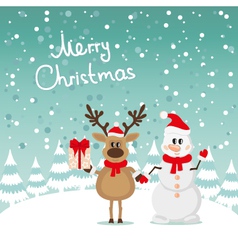 Postcard Snowman and Reindeer Postcard Snowman and Reindeer vector image