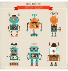 Set of vintage hipster robot icons vector image