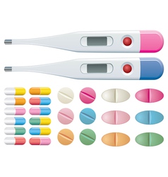 Thermometers pills and capsules vector image