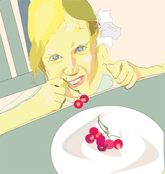 Girl eating cherry vector image