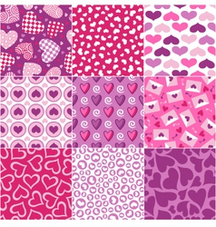 Seamless heart fabric pattern set vector image