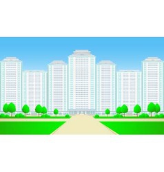 City skyscrapers with roadtree and grass vector image