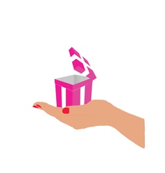 Box gift pink in hand Box gift pink in hand vector image