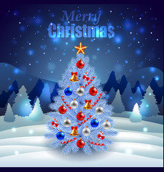 Decorated Christmas tree on night winter scenery Decorated Christmas tree on night winter scenery vector image