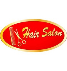 Gold sign of hair salon with scissors and comb vector image