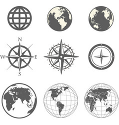 Globe and wind rose scheme collection vector image