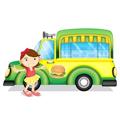 A girl beside a green burger truck vector image
