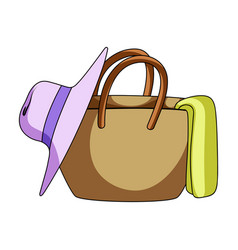 Beach bag with hatsummer rest single icon in Beach bag with hatsummer rest single icon in vector image